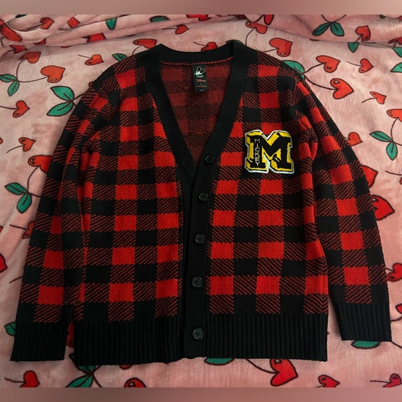 Disney x Forever 21 Mickey Mouse Red and Black Plaid Cardigan with Patch - Picture 5 of 5